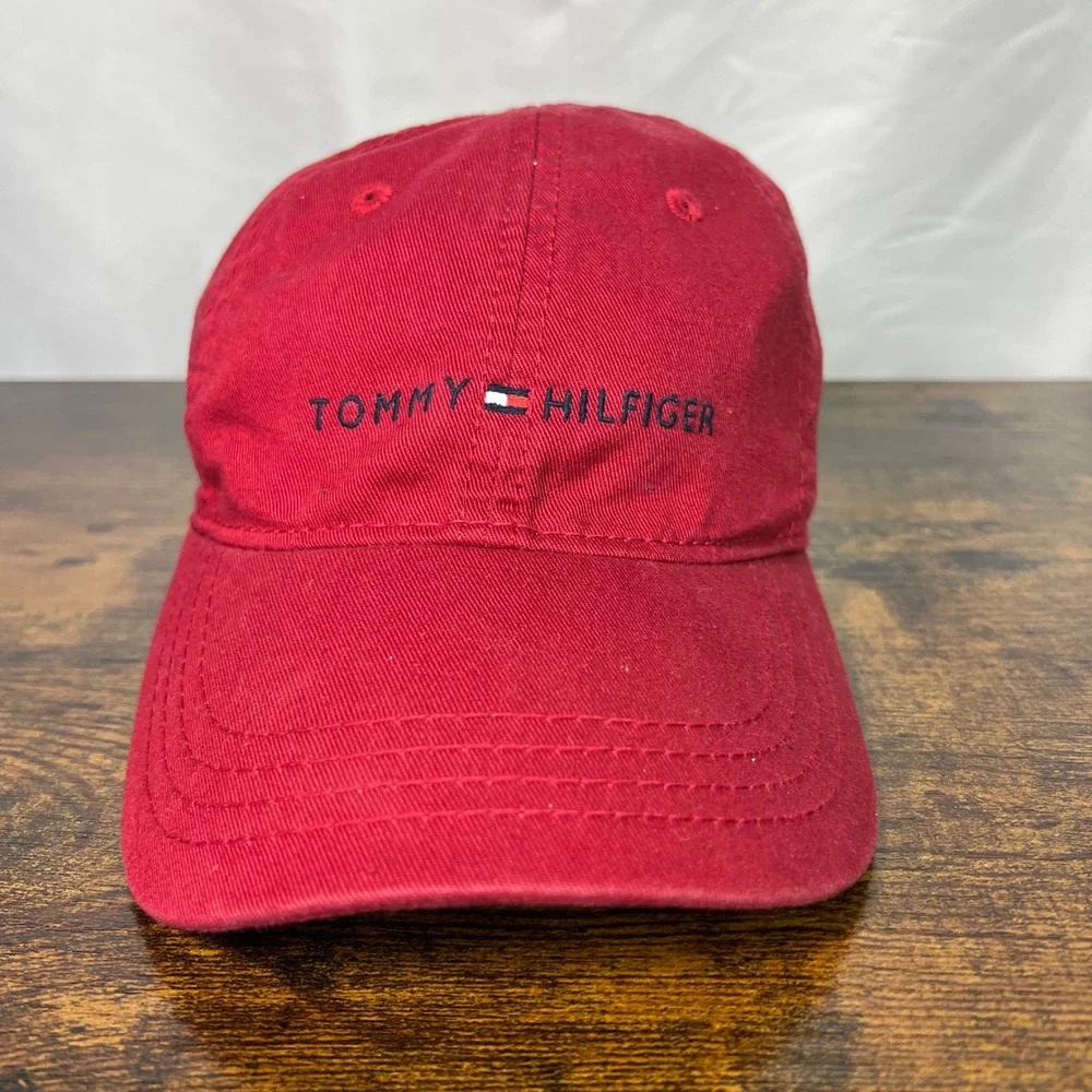 Tommy Hilfiger Red Baseball Cap Dad Hat Leather Strap Adjustable Logo C817878600